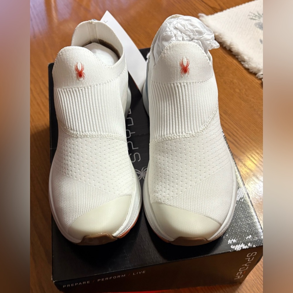 Spyder slip on sneakers!  White/blue